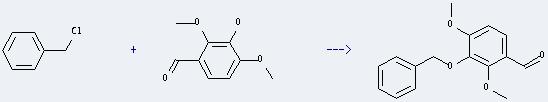 Benzaldehyde,3-hydroxy-2,4-dimethoxy- can be used to produce 3-benzyloxy-2,4-dimethoxybenzaldehyde with chloromethyl-benzene.